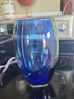 Blue Green Swirl Art Glass Vase